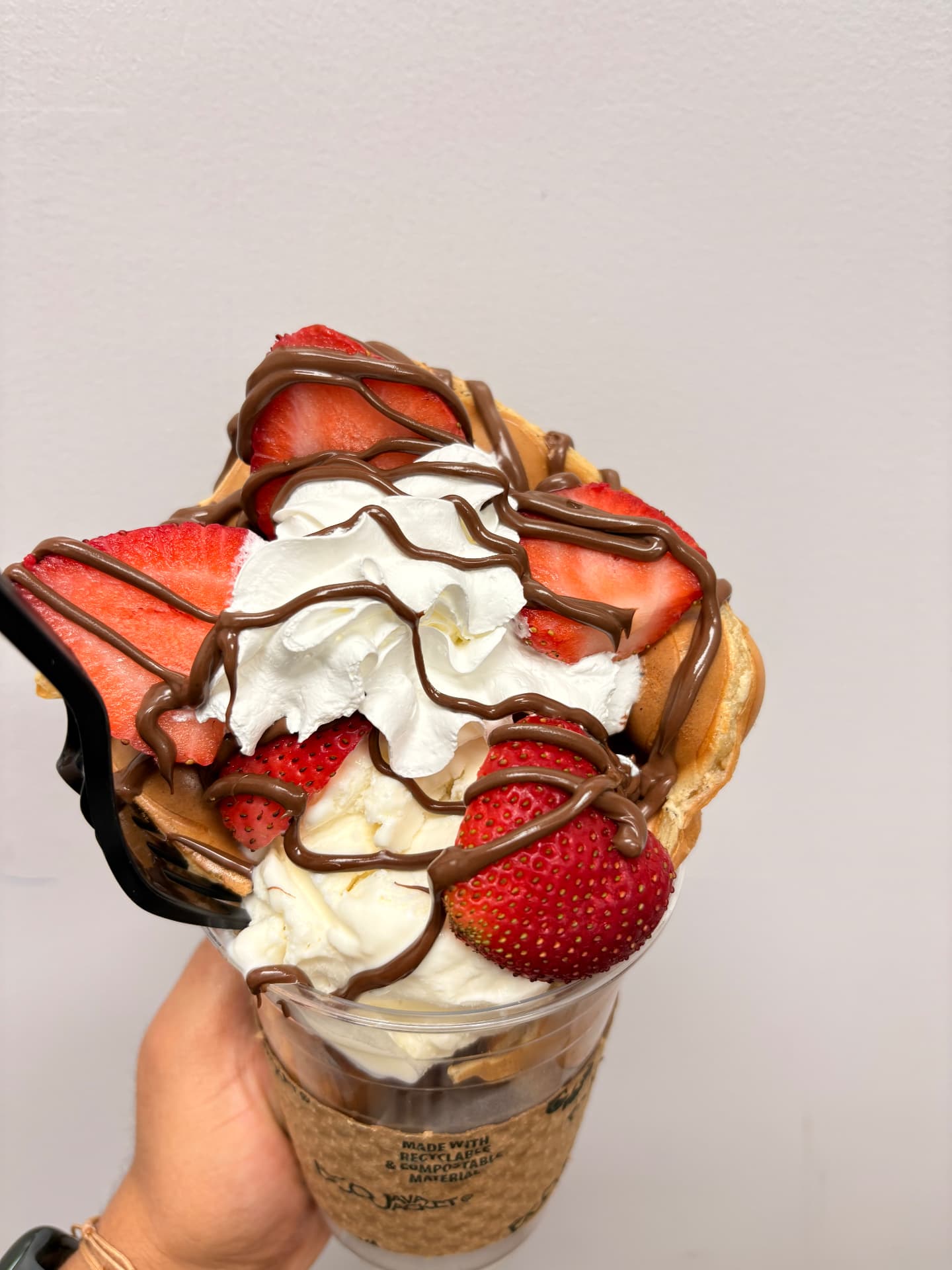 Strawberry and cream bubble waffle by Sweet Grace