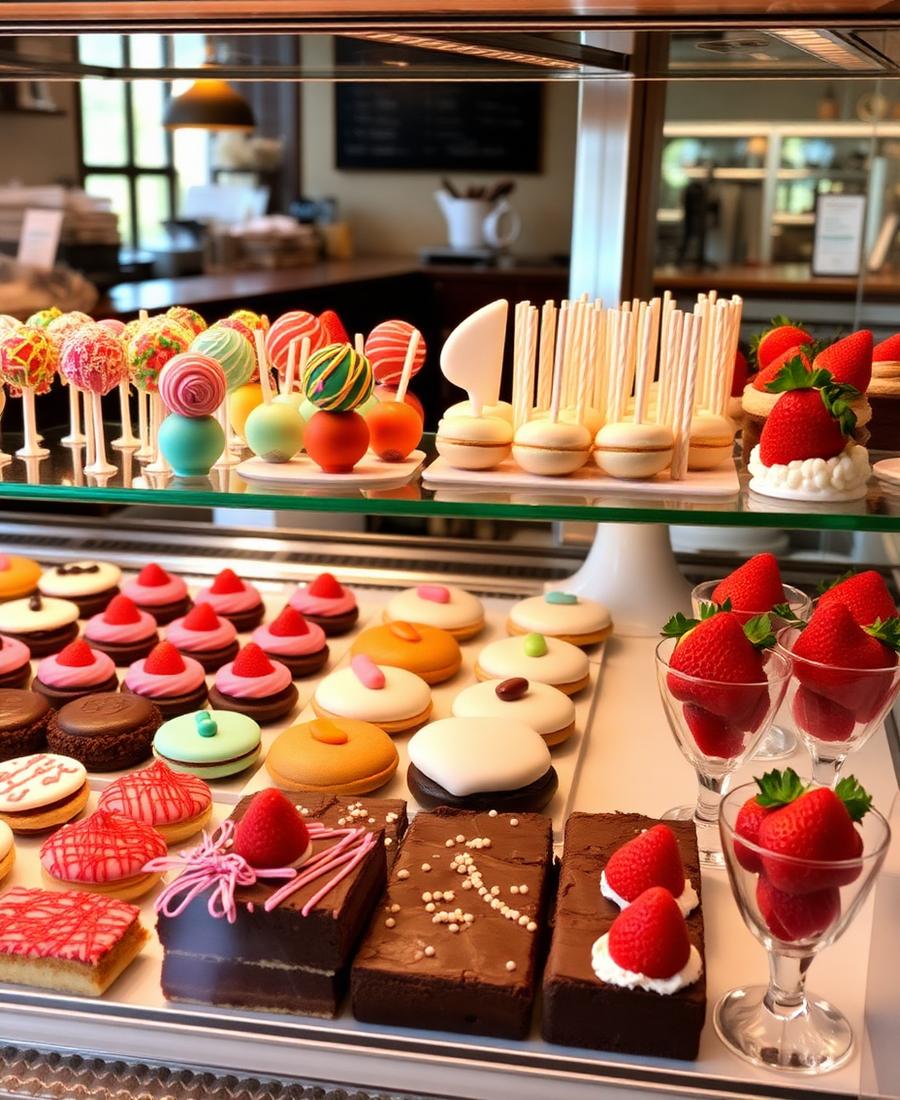 Pastry case with cookies, cake pops and brownies
